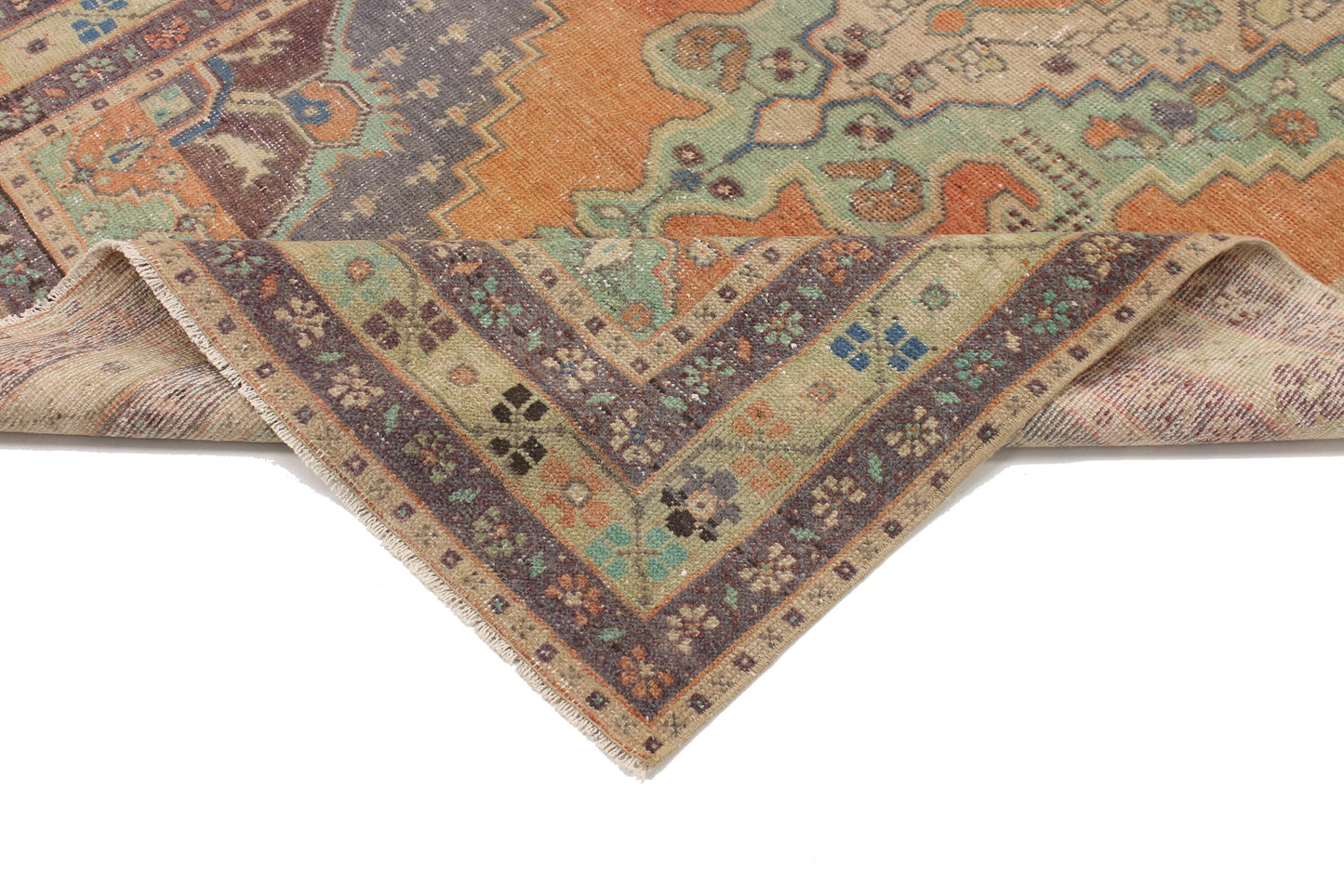 4x8 Faded Orange Blue Oushak Rug, Unique Area Hand Knotted İndoor Turkish Rug, Vintage Carpet Rug, Home Decor, Living Room Rug,5596