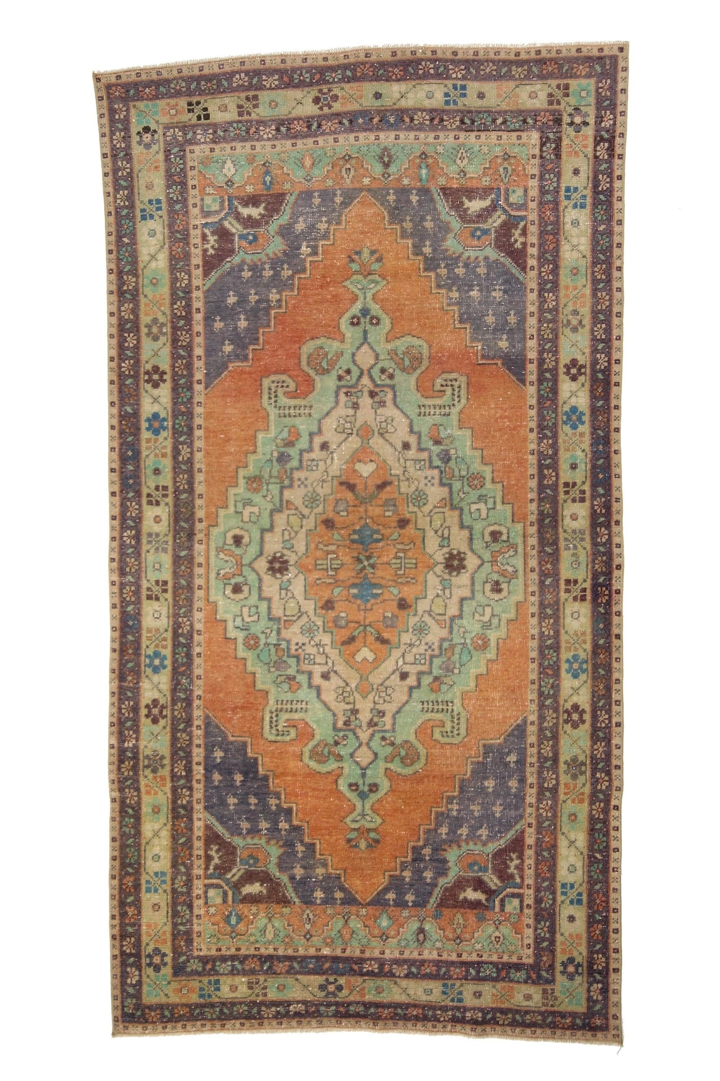 4x8 Faded Orange Blue Oushak Rug, Unique Area Hand Knotted İndoor Turkish Rug, Vintage Carpet Rug, Home Decor, Living Room Rug,5596
