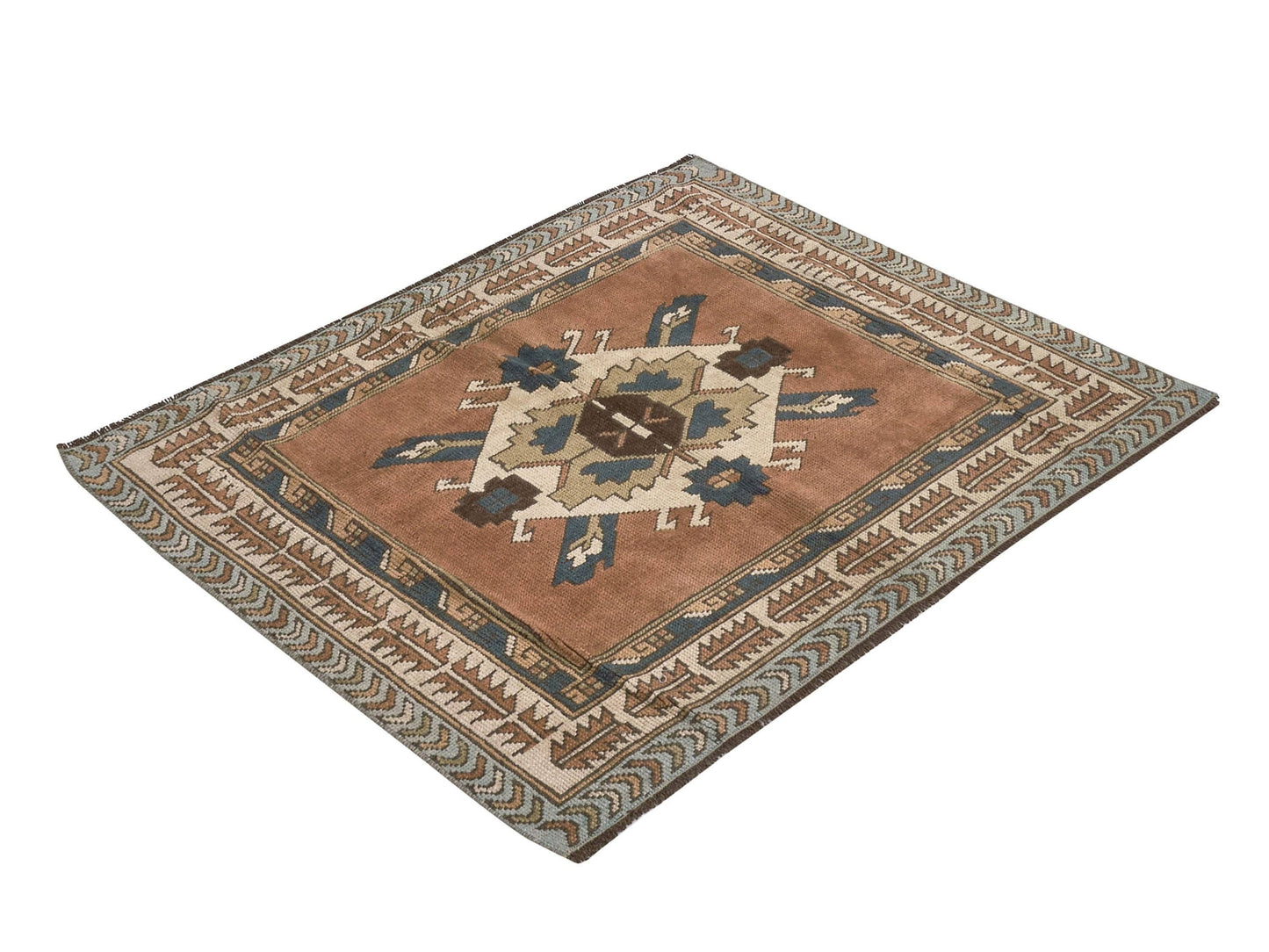 Small Vintage Rug ,Geometric Anatolia Rug ,Oushak Rug ,Small Carpet Rug ,Antique Rug ,Neutral Rug ,Handmade Rug ,Turkish Rug ,9612