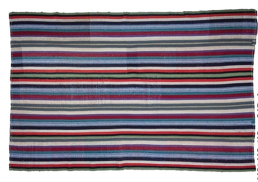 Striped Rainbow Kilim rug, Minimalist Area rug, Neutral Kilim rug ,Turkish Kilim Rug, Fine Vintage Kilim rug, Contemporary, Bedroom,2653