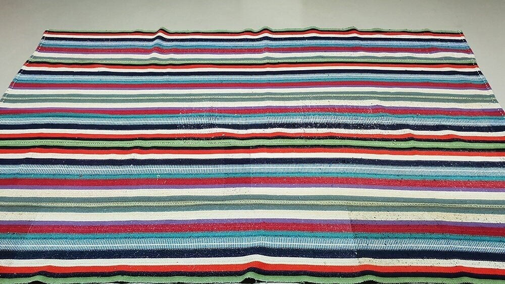 Striped Rainbow Kilim rug, Minimalist Area rug, Neutral Kilim rug ,Turkish Kilim Rug, Fine Vintage Kilim rug, Contemporary, Bedroom,2653