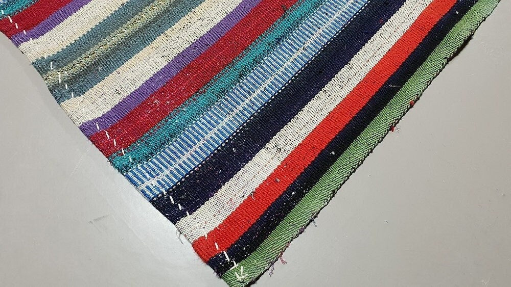 Striped Rainbow Kilim rug, Minimalist Area rug, Neutral Kilim rug ,Turkish Kilim Rug, Fine Vintage Kilim rug, Contemporary, Bedroom,2653