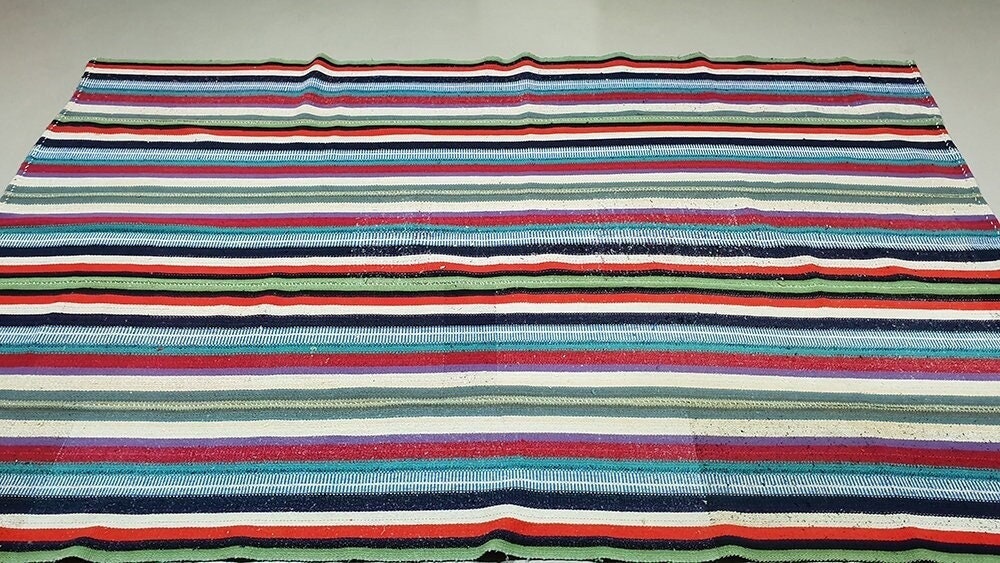 Striped Rainbow Kilim rug, Minimalist Area rug, Neutral Kilim rug ,Turkish Kilim Rug, Fine Vintage Kilim rug, Contemporary, Bedroom,2653