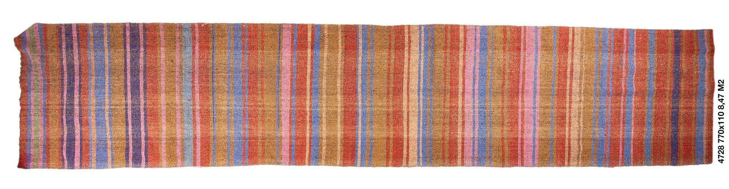 3x25 Extra Long Floor Colorful Vintage Turkish Kilim Runner Rug, Decorative Stair Hallway Rug,4728
