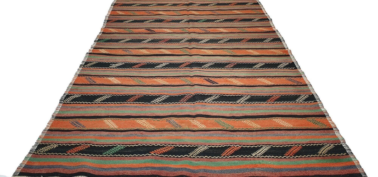 Kilim rug,Orange Area Kilim rug,Turkish Vintage Kilim, Oriental Boho Chic Living room rug,One of a kind Area rug,2531