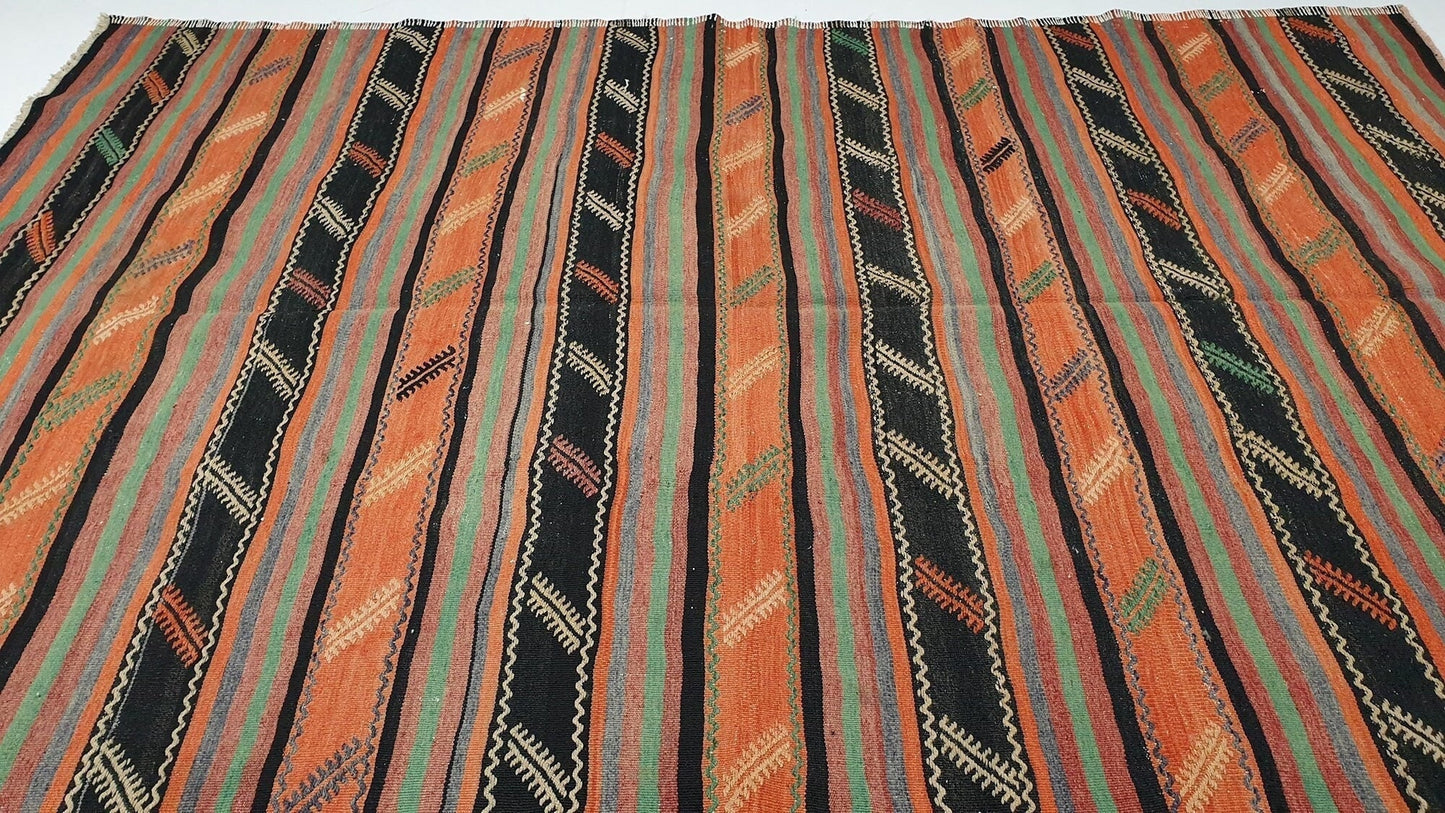 Kilim rug,Orange Area Kilim rug,Turkish Vintage Kilim, Oriental Boho Chic Living room rug,One of a kind Area rug,2531