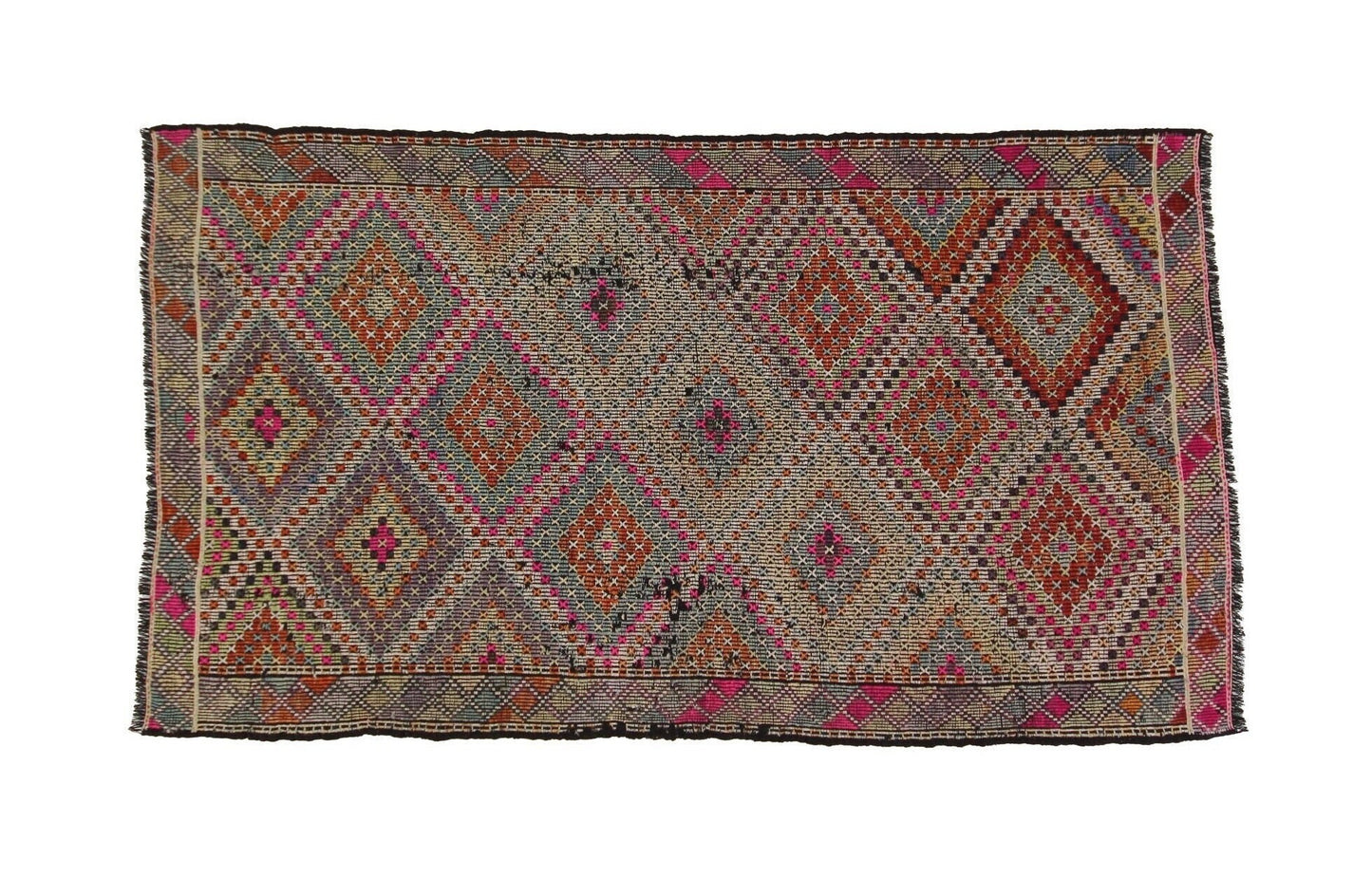 Turkish Vintage Kilim Rug, Handmade Area Kilim Rug, Sun muted Flat weave Rug, 6x9 Kilim Rug, Eclectic Decor Rug, 8119