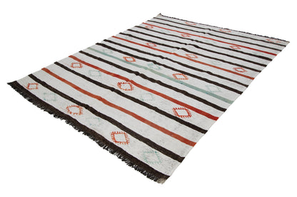 6x8 Vintage Turkish Hemp Kilim rug, White Hemp Kilim rug, Contemporary decor, Living room rug,Bedroom rug, One of a kind rug, 6718