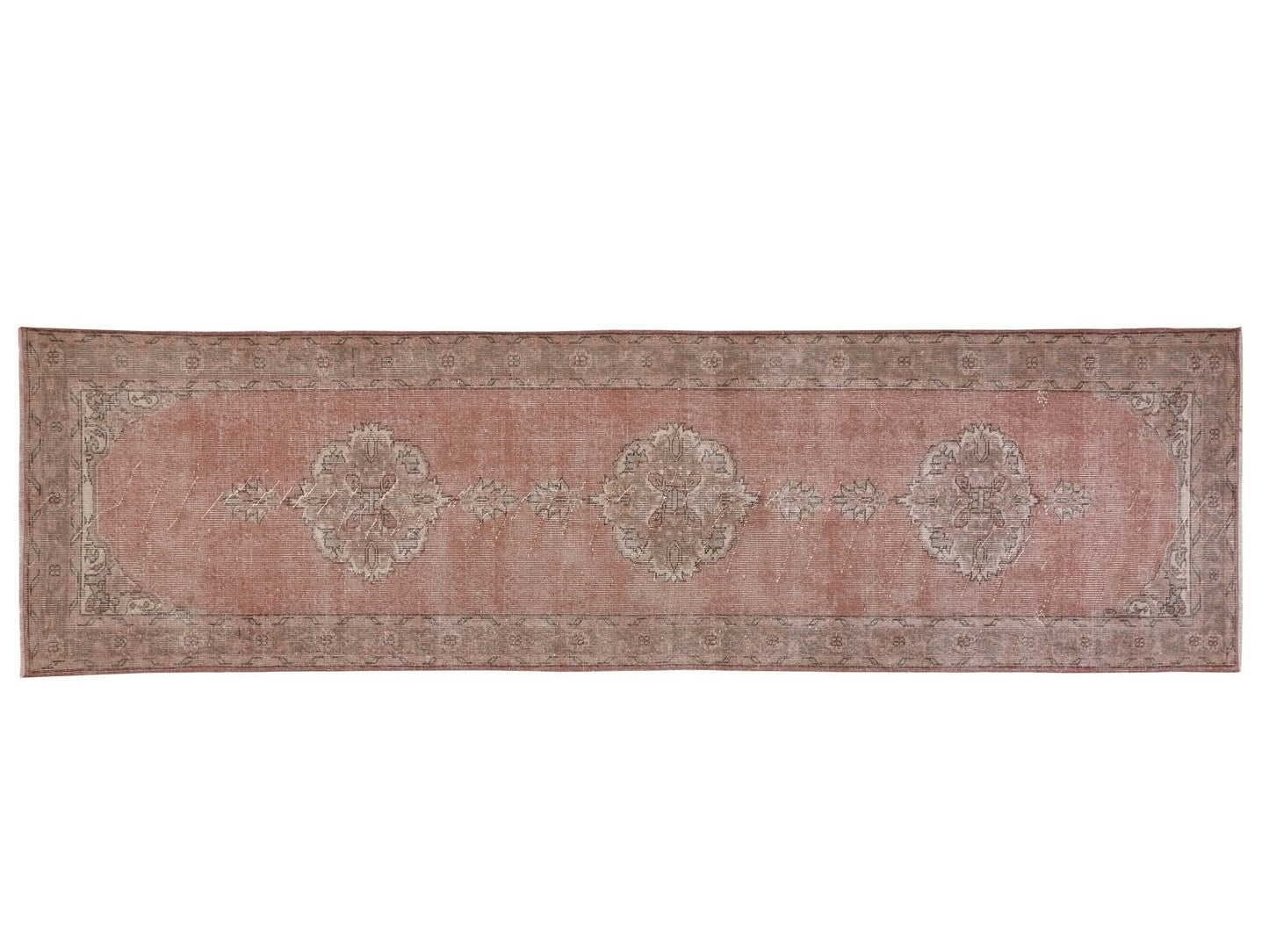 3x12, Turkish Vintage Oushak Runner rug 3x12, Handmade Boho Carpet Runner, Hallway Rug, Kitchen rug, Pink Runner rug, 3x12 Rug runner, 8787