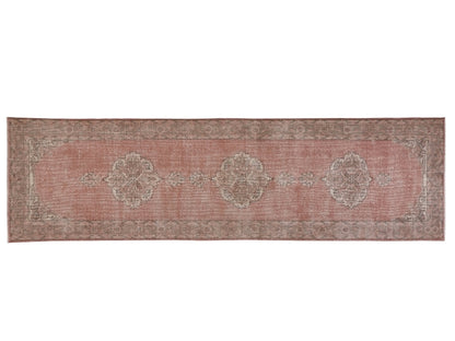 3x12, Turkish Vintage Oushak Runner rug 3x12, Handmade Boho Carpet Runner, Hallway Rug, Kitchen rug, Pink Runner rug, 3x12 Rug runner, 8787