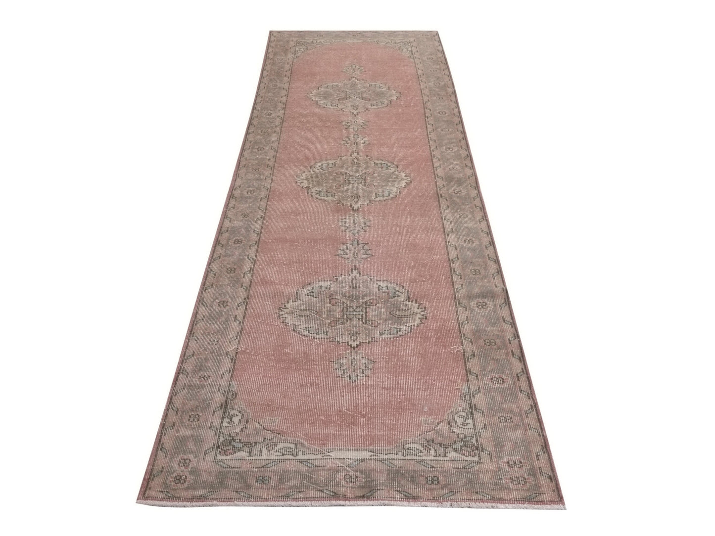 3x12, Turkish Vintage Oushak Runner rug 3x12, Handmade Boho Carpet Runner, Hallway Rug, Kitchen rug, Pink Runner rug, 3x12 Rug runner, 8787