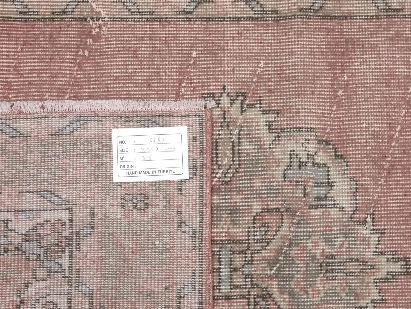 3x12, Turkish Vintage Oushak Runner rug 3x12, Handmade Boho Carpet Runner, Hallway Rug, Kitchen rug, Pink Runner rug, 3x12 Rug runner, 8787