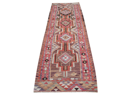 Handmade Antique Runner Rug, Turkish Vintage Runner Rug, Oushak Eclectic Runner Rug, Kilim Runner Rug, Bohemian Rug, Runner Rug 3x12, 11353