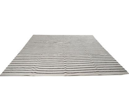 Turkish Handmade Kilim Rug, Vintage Unique Kilim Rug, Area Kilim Rug, White Hemp Rug, Oversize Rug, Coastal Decor, Kilim Rug 11x13, 12811