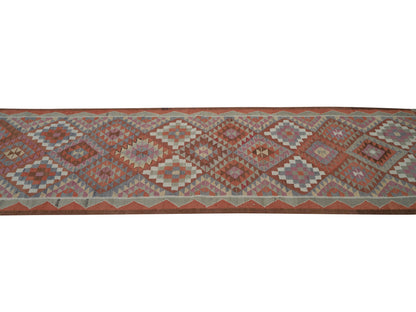 Runner Rug 3x11, Turkish Handmade Runner Rug, Vintage Oushak Runner Rug, Long Narrow Runner Rug, Kilim Runner Rug, Kitchen Runner, 11424