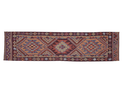 Handmade Oushak Runner Rug, Turkish Eclectic Runner Rug, Vintage Runner, Turkish Kilim, Bohemian Rug, Kilim Runner, Rug Runner 3x12, 11414