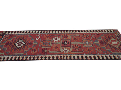 Turkish Vintage Runner Rug, Handmade Runner Rug, Oushak Kilim Runner Rug, Runner Rug 3x10, Kitchen Runner, Anatolia Rug, Bohemian Rug, 11437