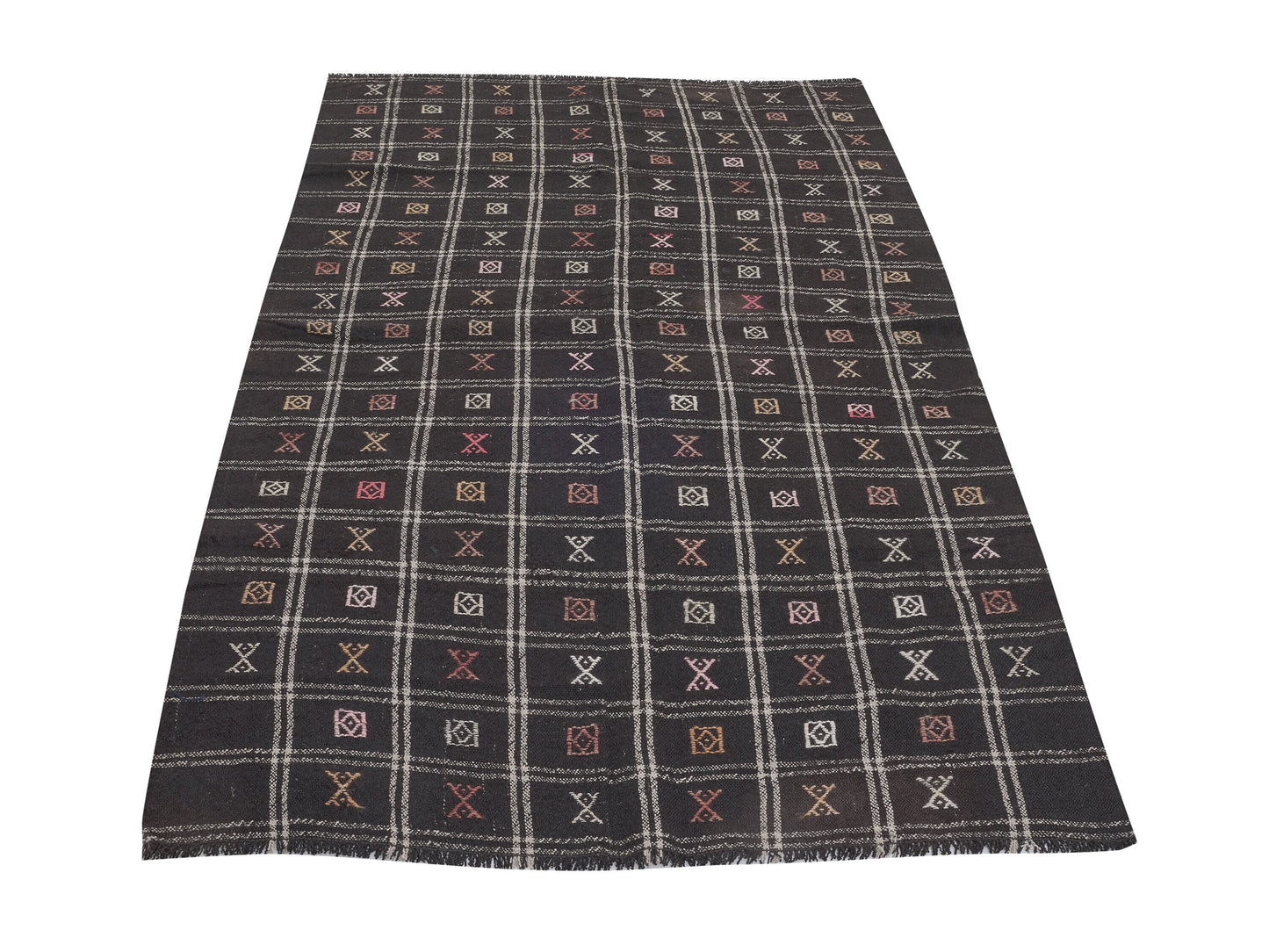 Turkish Kilim, Vintage Kilim, Kilim Rug 5x8, Handmade Rustic Black Kilim Rug, Area Old Kilim Rug, Turkish Kilim Rug, Kid Room Rug, 11166