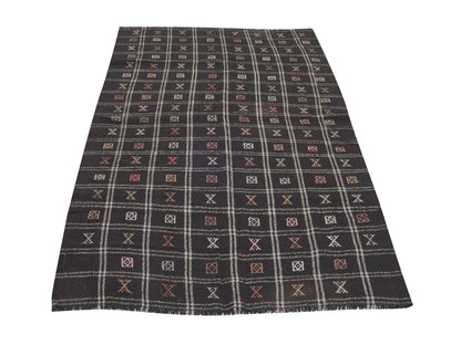 Turkish Kilim, Vintage Kilim, Kilim Rug 5x8, Handmade Rustic Black Kilim Rug, Area Old Kilim Rug, Turkish Kilim Rug, Kid Room Rug, 11166