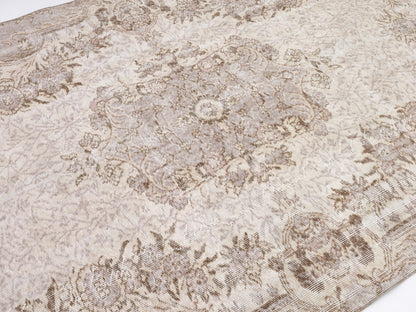 Turkish Oushak Rug, Vintage Handmade Rug, Primitive Rustic Rug, Neutral Faded Rug, Area Rug, Turkey Rug, Living Room Rug, Rug 5x8, 10472