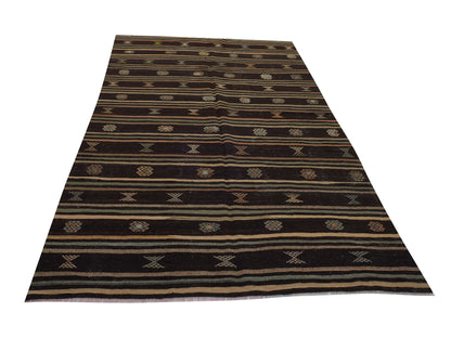 Turkish Kilim Rug, Vintage Kilim Black, Kilim Rug 6x10, Handmade Anatolia Kilim Rug, Entryway Rug, Rustic Rug, Turkish Kilim, 10517