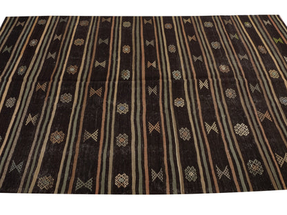 Turkish Kilim Rug, Vintage Kilim Black, Kilim Rug 6x10, Handmade Anatolia Kilim Rug, Entryway Rug, Rustic Rug, Turkish Kilim, 10517
