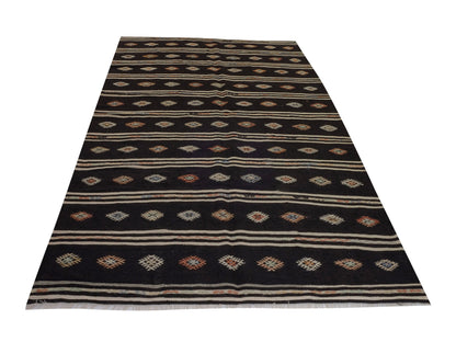 Kilim Rug 6x10, Turkish Kilim, Vintage Kilim, Handmade Unique Black Kilim Rug, Eclectic Rug, Rug Kilim, Entryway Rug, Flat Weave Rug, 10516