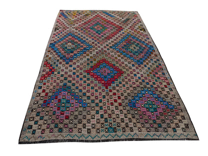 Vintage Kilim, Handmade Unique Colorful Kilim Rug, Turkish Kilim, Bohemian Eclectic Kilim Rug, Rug Kilim, Bedroom Rug, Kilim Rug 6x9, 10514