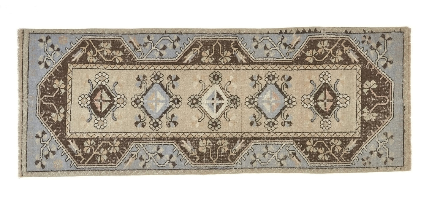 Turkish Vintage Oushak Runner Rug, 3x7 Rug Runner, Carpet Runner, Entryway rug, Hallway rug, Kitchen rug, Runner, Anatolia rug, 9550