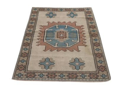 Muted Turkish Oushak Rug, Small Vintage Rug 3x5, Handmade Rug, One of a kind rug, Coastal decor, Turkish Rug, Bedroom rug, Anatolia rug,8804