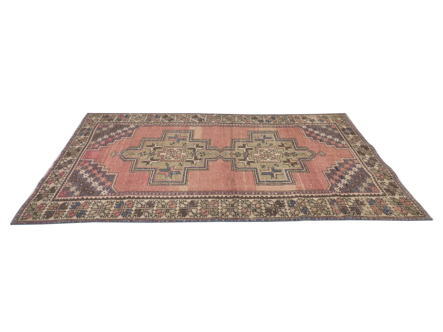 Colorful Antique Handwoven Rug , Anatolian Vintage Oushak Rug , Turkish Old Rug , 4'3x8'1 Ft , Area Rug , Neutral Rug , Traditional Rug 8911