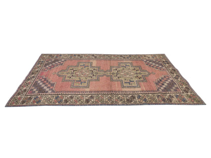 Colorful Antique Handwoven Rug , Anatolian Vintage Oushak Rug , Turkish Old Rug , 4'3x8'1 Ft , Area Rug , Neutral Rug , Traditional Rug 8911