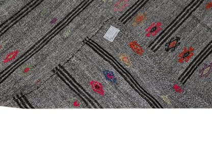 Gray Black Striped Kilim, Kilim Rug, Rustic Primitive Kilim rug, Turkish Vintage Kilim Rug 8x10, Living Room Rug, Decorative Rug, 8026