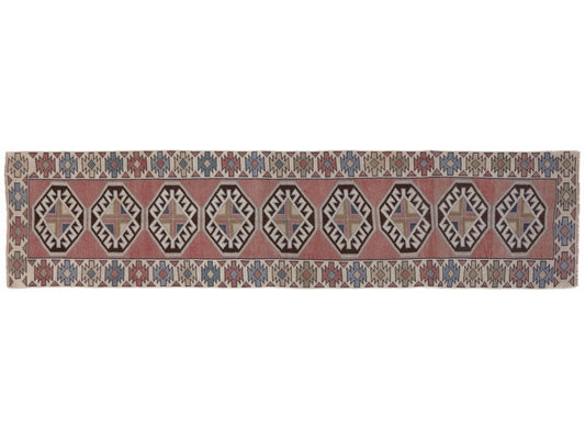 2x9 Turkish Oushak Vintage Runner rug, Anatolia Handmade Runner Rug, Kitchen runner, Hallway runner, Carpet runner, Bedroom rug, 8666