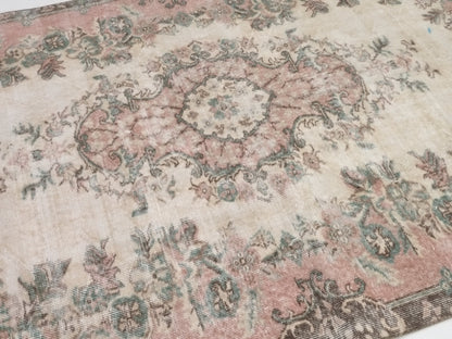 Turkish Oushak Area Vintage Carpet Rug 5x8, Beige Handmade Wool Floral rug, Rug for Living room Made in Anatolia Gift for Mother Days, 10244