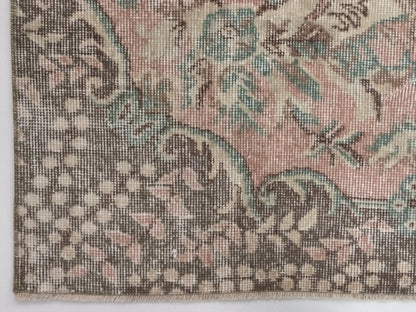 Turkish Oushak Area Vintage Carpet Rug 5x8, Beige Handmade Wool Floral rug, Rug for Living room Made in Anatolia Gift for Mother Days, 10244