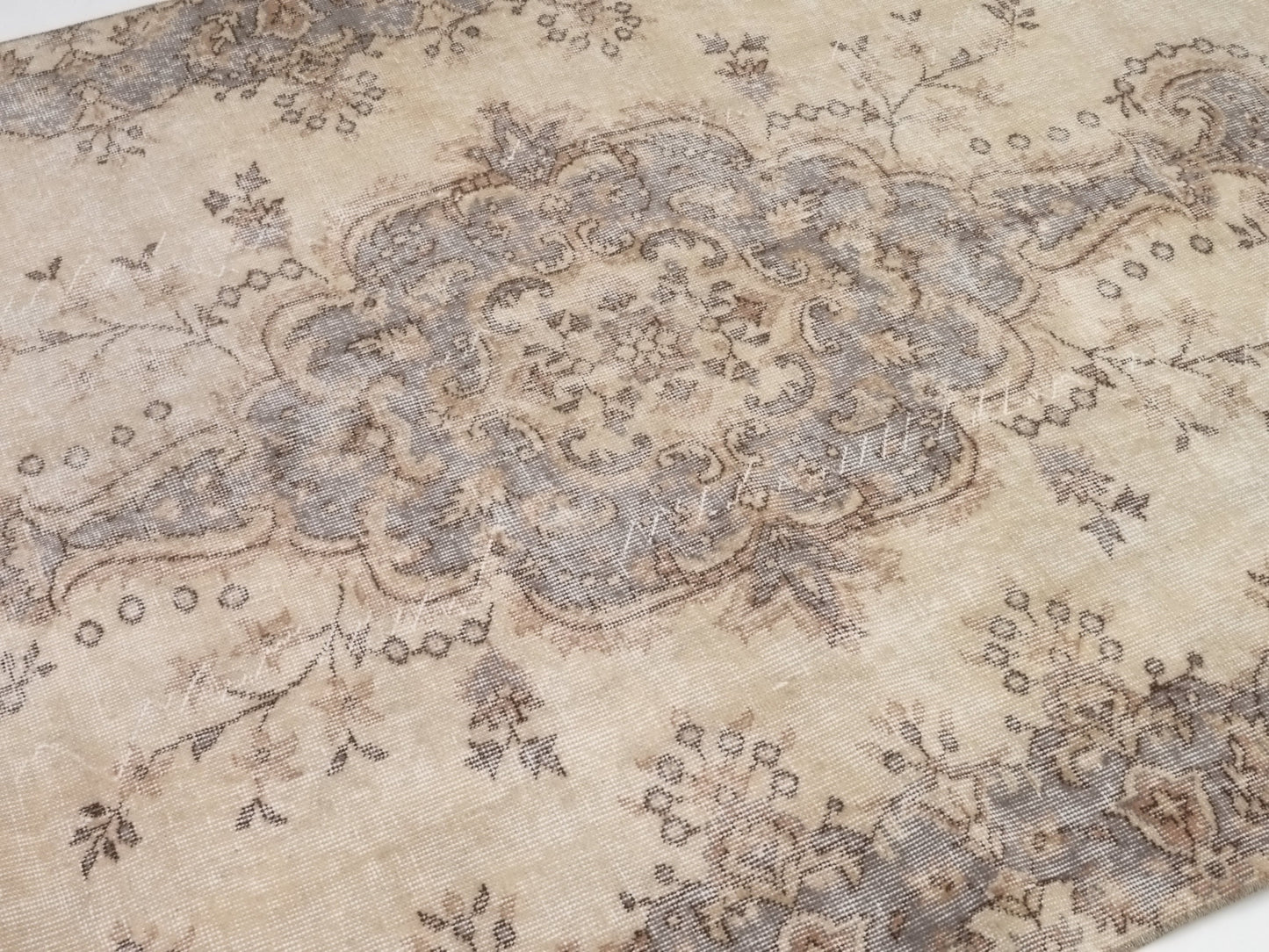 Turkish Oushak Area Vintage Carpet Rug 5x8, Beige Handmade Wool Floral rug, Rug for Living room Made in Anatolia Gift for Mother Days, 10233