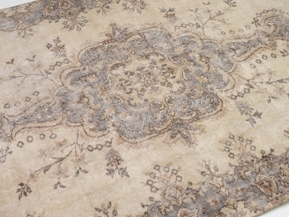 Turkish Oushak Area Vintage Carpet Rug 5x8, Beige Handmade Wool Floral rug, Rug for Living room Made in Anatolia Gift for Mother Days, 10233