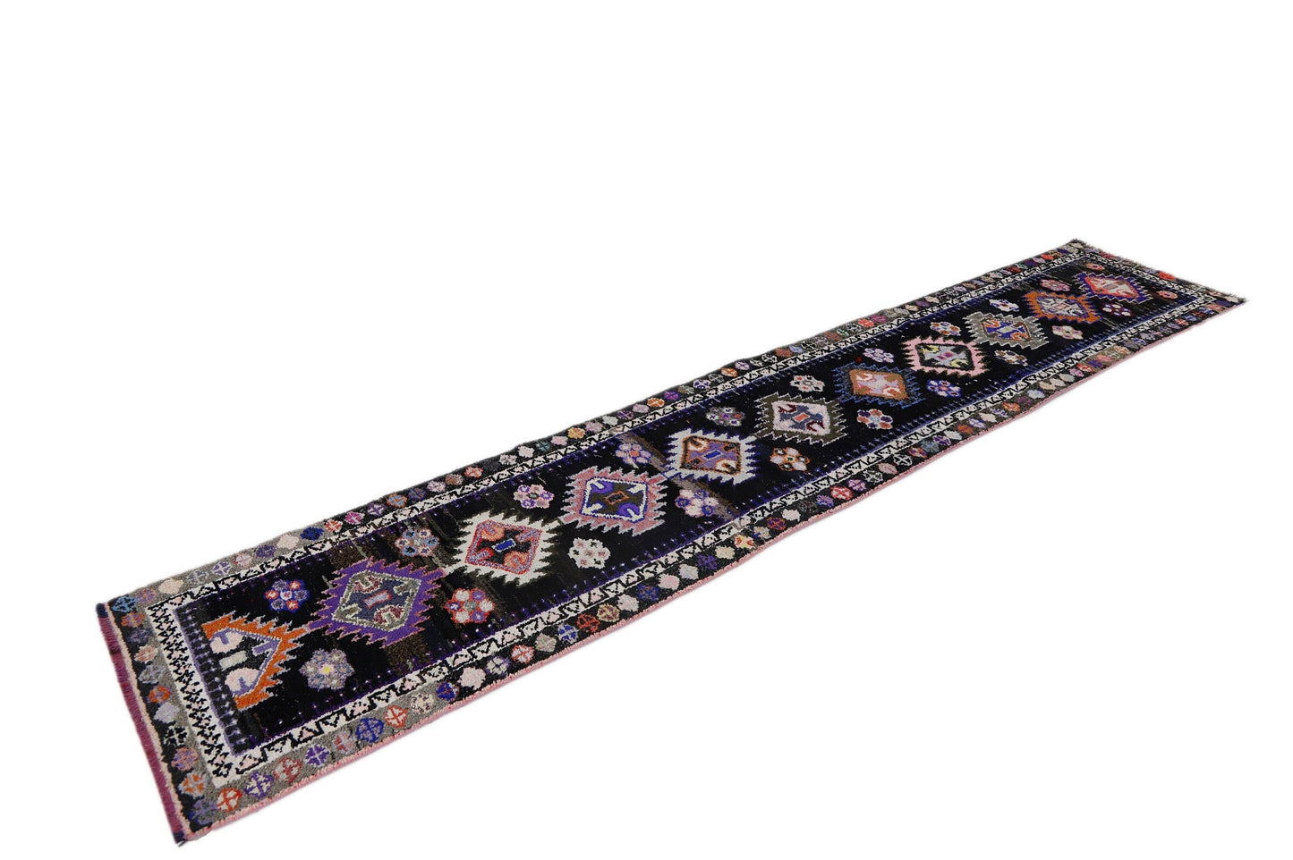 3x13 Long Floor Vintage Carpet Runner Rug, Turkish One of a kind Oushak Rug Runner, Scandinavian Decor, Kitchen rug, Hallway rug, 7224