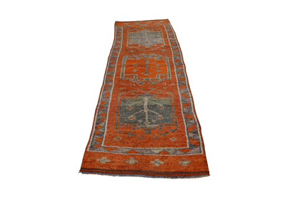 3x11 Hand knotted Vintage Runner rug, Turkish Floor runner rug, Oushak runner ,Herki runner, Entryway rug, Boho runner, Kitchen rug ,7183