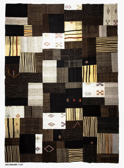 Brown Gray Patchwork Kilim rug, 10x13 Large Oversize Turkish rug, One of a kind rug, Vintage rug 10x13 ,Turkish kilim rug, 9223