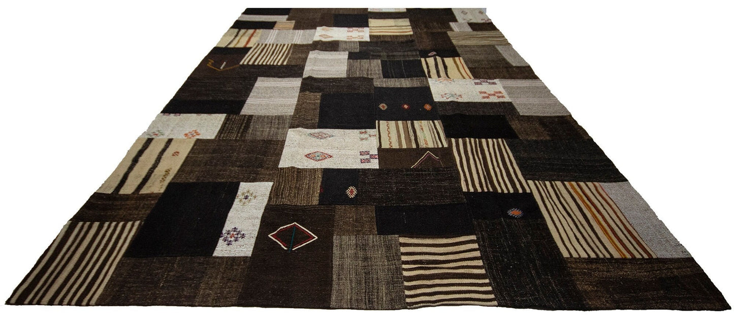 Brown Gray Patchwork Kilim rug, 10x13 Large Oversize Turkish rug, One of a kind rug, Vintage rug 10x13 ,Turkish kilim rug, 9223