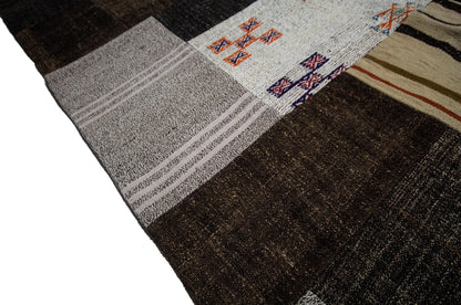 Brown Gray Patchwork Kilim rug, 10x13 Large Oversize Turkish rug, One of a kind rug, Vintage rug 10x13 ,Turkish kilim rug, 9223
