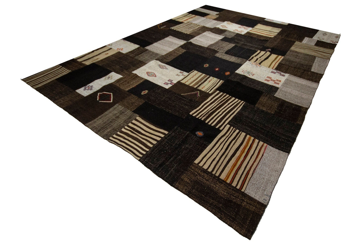 Brown Gray Patchwork Kilim rug, 10x13 Large Oversize Turkish rug, One of a kind rug, Vintage rug 10x13 ,Turkish kilim rug, 9223