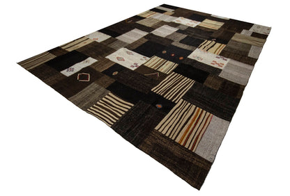 Brown Gray Patchwork Kilim rug, 10x13 Large Oversize Turkish rug, One of a kind rug, Vintage rug 10x13 ,Turkish kilim rug, 9223