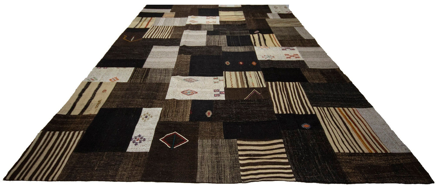 Brown Gray Patchwork Kilim rug, 10x13 Large Oversize Turkish rug, One of a kind rug, Vintage rug 10x13 ,Turkish kilim rug, 9223