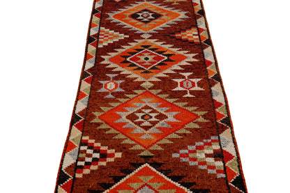 Long Aztec Runner rug, 3x13 Runner rug, Turkish Oushak Vintage Runner, Boho decor ,Hallway runner ,One of a kind ,Shabby Chic ,7189