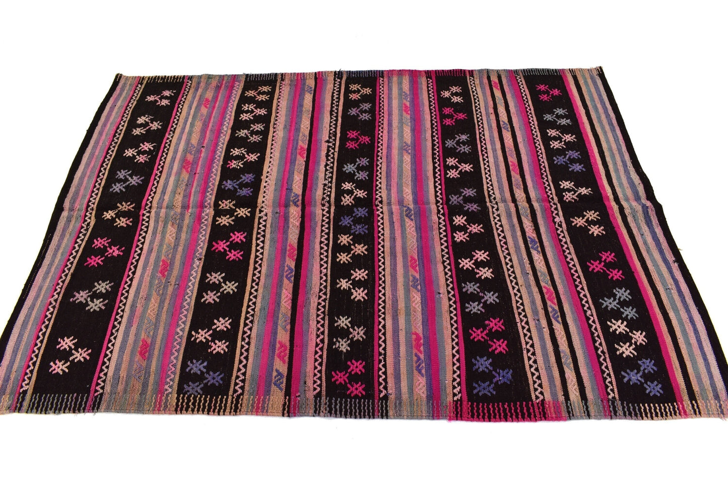 Pink Black Kilim rug, Turkish Vintage Kilim Rug 5x8, Gypsy decor, Boho Kilim rug ,Area Living room rug, Anatolia rug ,Floor Kilim Rug,3187