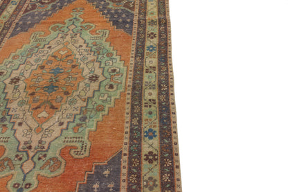 4x8 Faded Orange Blue Oushak Rug, Unique Area Hand Knotted İndoor Turkish Rug, Vintage Carpet Rug, Home Decor, Living Room Rug,5596