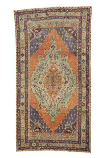 4x8 Faded Orange Blue Oushak Rug, Unique Area Hand Knotted İndoor Turkish Rug, Vintage Carpet Rug, Home Decor, Living Room Rug,5596